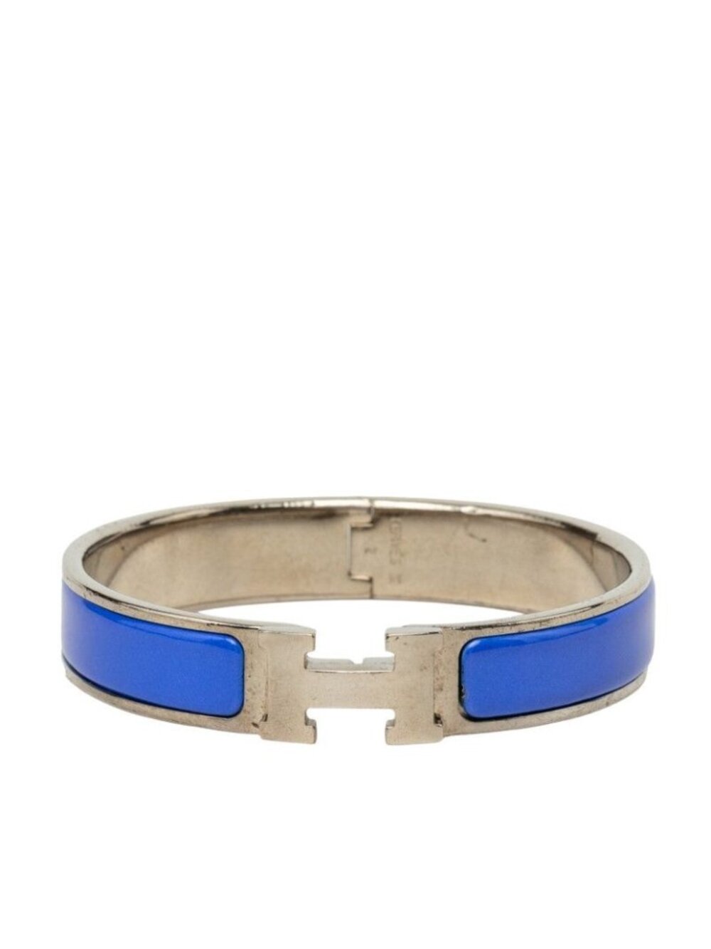 Hermes Clic H PM Bracelet Bangle Silver Blue Metal Enamel